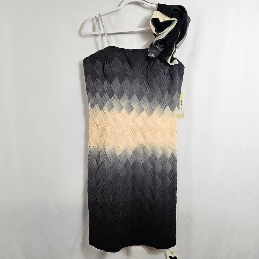 NWT Mikael Aghal One Shoulde Braided Ombre Mini Dress - Size 14